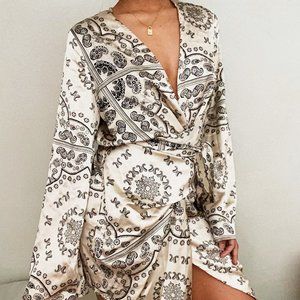 Satin Paisley Kimono Dress